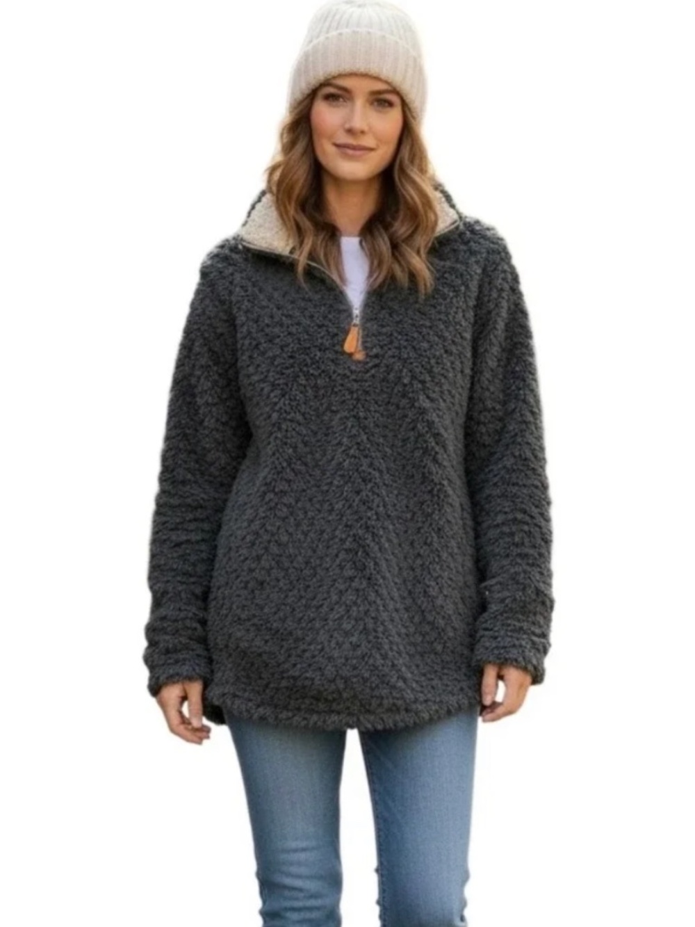Simply Southern Charcoal Gray Sherpa Fleece Quarter Zip Pull Over Top Size Smal